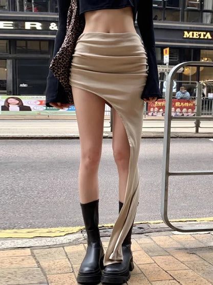 Asymmetrical Skirts For Women Y2k Clothes Solid Color Conjuntos De Falda Sexy Mujer Slim Jupe Femme Été Korean Fashion Clothing