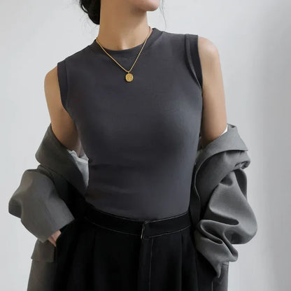 Women's Pure Cotton High Strecth Sleeveless Top Scoop Neck Breathable Solid Versatile Basic Camisole T-shirt Hot Tops for Women