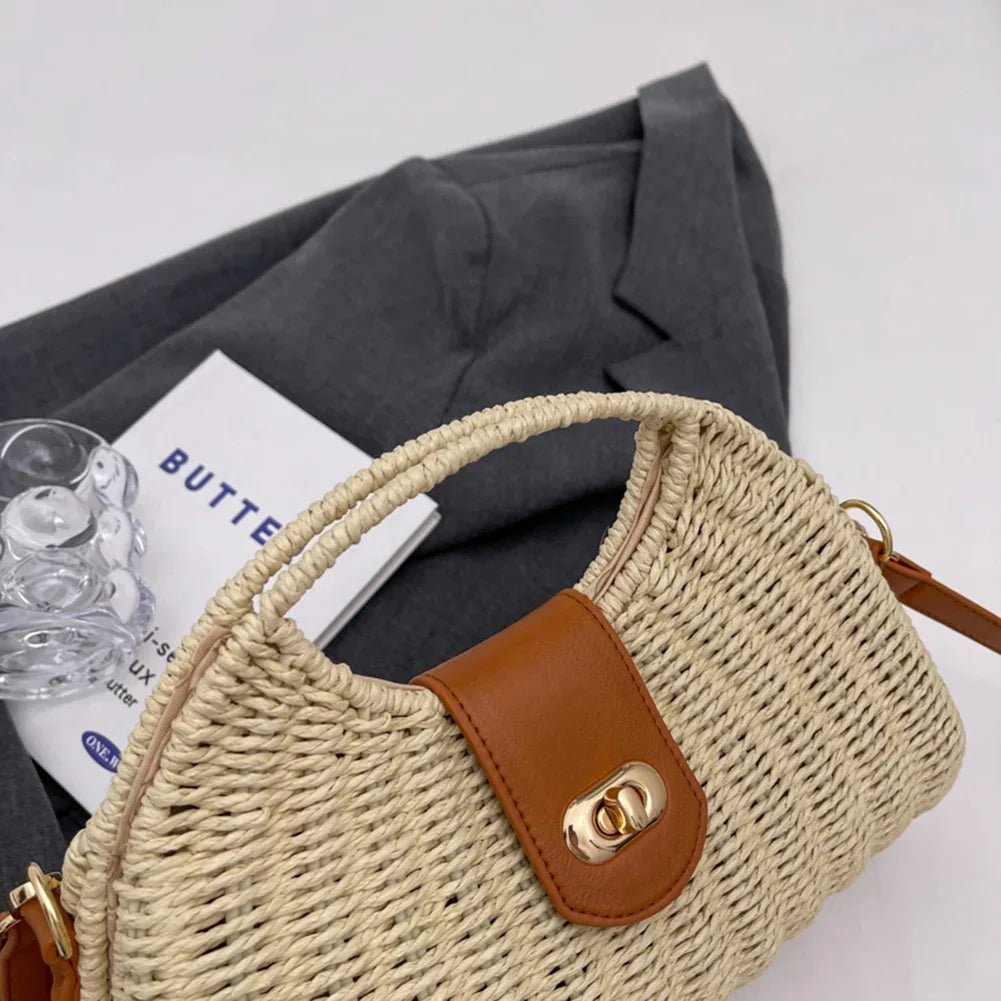Women Crossbody Bags Summer Woven Shell Female Holiday Tote Bag Handmade Fashion Casual Simple Elegant Lady Straw Bag