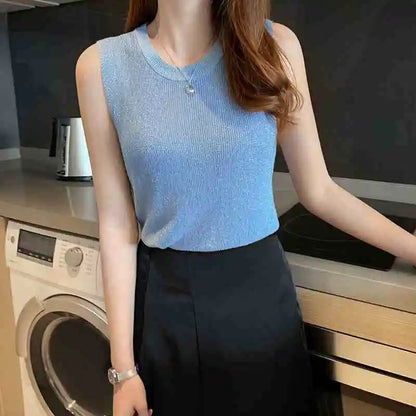 Summer Spring Fashion Tank Top Women Sleeveless Knitted T-Shirts Female Elastic Slim Casual Vests Tops Camis Pullover Shirts