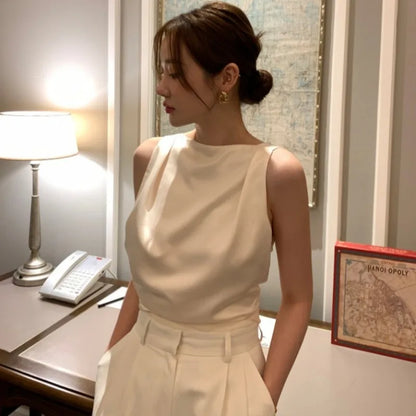 Feminino Sexy Backless Ropa Mujer 2025 Women Top New Sleeveless Clothes Round Neck Tanks & Camis Summer Elegant Tops