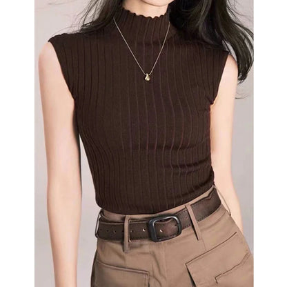 Black Tank Tops Women Sleeveless Knitted T-Shirts Crop Tops Female Elastic Slim Vests Casual 2025 Summer Spring Pullover Camis