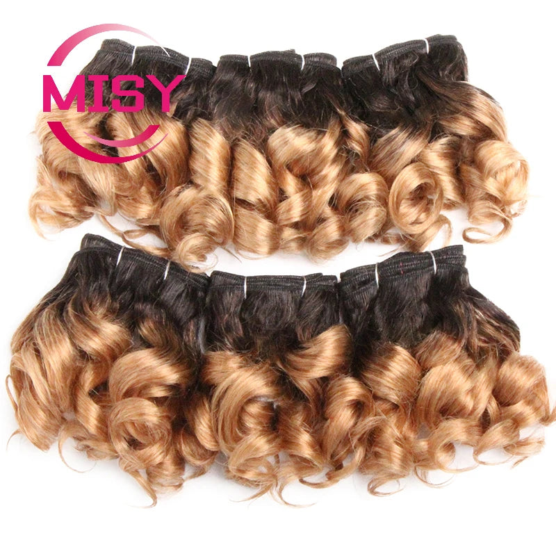 Curly Hair Bundles Brazilian Human Hair Weave 6 Bundles With Lace Closure Colored 1B/27/30/33/99J Short Hair Extension For Women