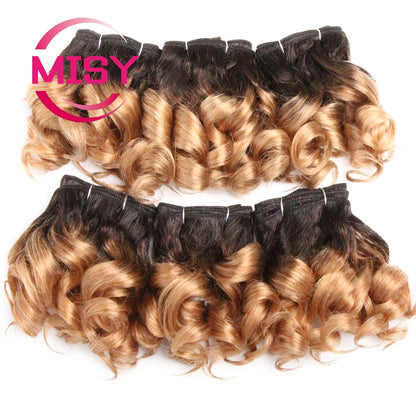 Curly Hair Bundles Brazilian Human Hair Weave 6 Bundles With Lace Closure Colored 1B/27/30/33/99J Short Hair Extension For Women