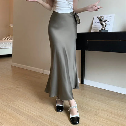 Satin Skirts for Women Korean Reviews Many Girls Clothes Women's 2025 Summer NEW High Waisted Mid Long Skirts Fashion women skir