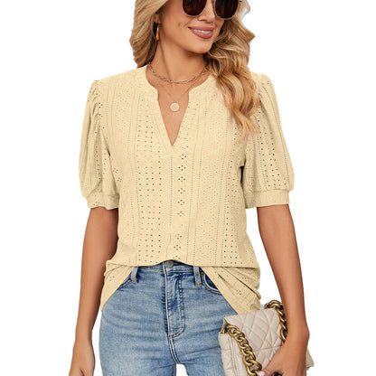 Womens Tops V Neck Ruffle Sleeve Blouses Short Sleeve Casual Tops T-Shirts for Women Autumn Winter