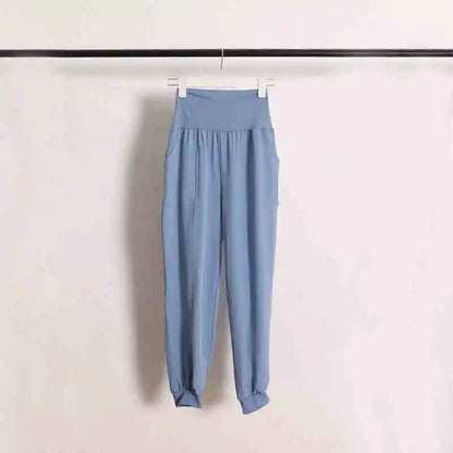 Women's mid-rise yoga pants with no awkward lines, slim-fit, hip-lifting, running with pockets, fitness long pants, elastic quic