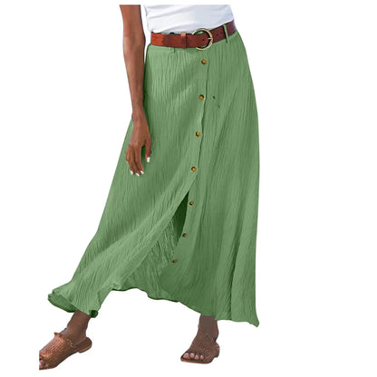 Midi Skirts For Women Bohemian Style Daily And Versatile Half Skirt Fashion Plain Color Basics High Waist Beach Button Dress