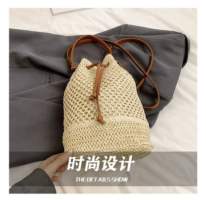Weaving Bag Women 2024 New Fashion Bucket Bag Summer Niche Hundred Straw Beach Single Shoulder Crossbody Bag