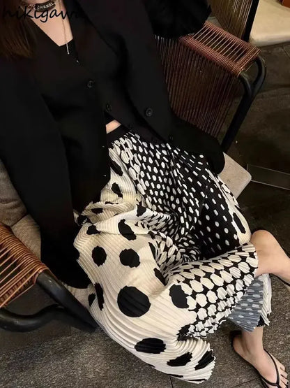 Summer Skirts for Women 2025 Faldas Mujer De Moda High Waist A-line Vintage Polka Dot Jupe Loose Pleated Skirt Korean Long Saia
