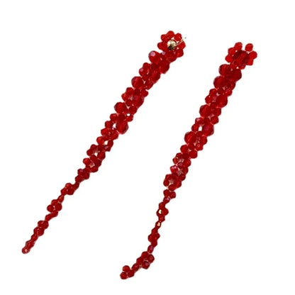 Trendy Jewelry Simply Design Green Red Transparent Beads Long Dangle Earrings For Women Wedding Gifts Ear Accessories