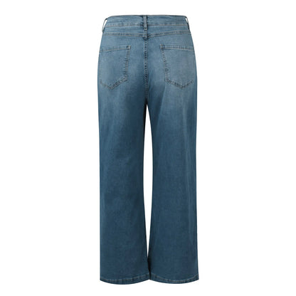 Women Seamed Front Wide Leg Jeans Elastic Waist Stretch Denim Flare Jeans High Waisted Jean Bell Bottom Cropped Pants pantalones