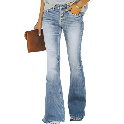 Slimming Jeans High Waist Flared Hem Women's Jeans with Gradient Color Matching Bell-bottomed Pants Denim Trousers Slim for A