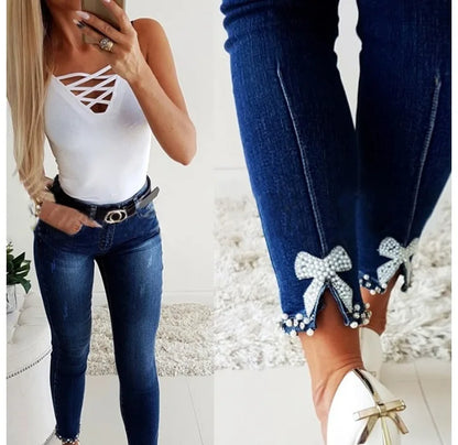 Winter Jeans Women Streetwear Spring and Summer 2024 Fashion Versatile Casual Bow Denim Pants Y2k Pencil Trousers for Female