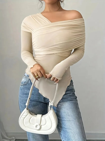 Women's Tops Summer Casual Fashion V-Neck Long Sleeve Strapless Top T-Shirt Women Clothing Feminist Shirt Harajuku Y2k Top