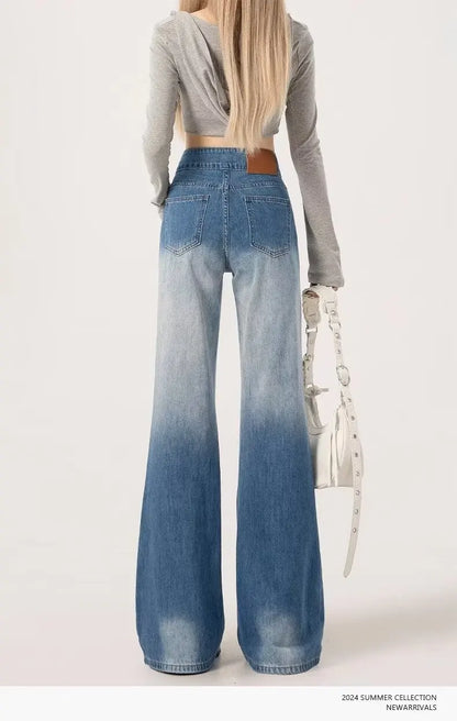 Slimming High-waisted Jeans for Women Spring Summer Pear-shaped Loose-fit Wide leg Jean Pants Bell Bottoms Female Denim Trousers