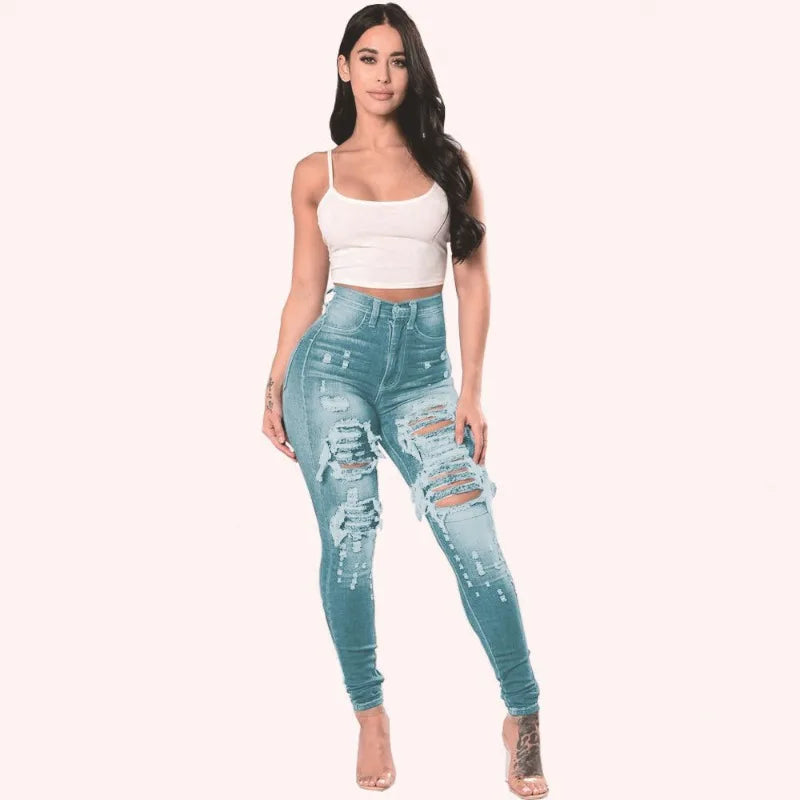 2025 Women  High Waist Ripped Jeans for Women Skinny Black Pockets Jeans Woman Elastic Slim Jean Female Femme Pants