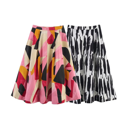 Women's Skirts Summer 2025 New Print Elegant Women's High Waist Skirts Chic Casual Joker Summer Travel Youth Skirts