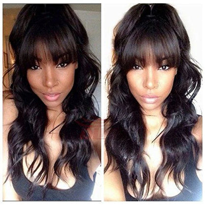 Body Wave Wig With Bangs Human Hair Ready to Go Glueless Wigs None Lace Front Wigs 180% Brazilian Virgin Hair Machine Made Wig