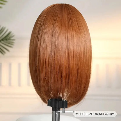 16in Vibrant Orange Straight Synthetic Wig with Bangs -Heat Resistant, Natural Look for Women, Perfect for Daily Wear & Parties