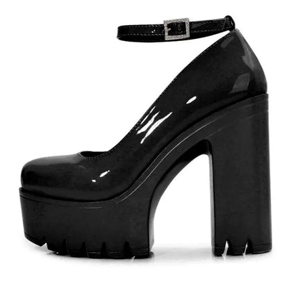 Woman Thick High Heels Shoes Ladies Sexy Platform Pumps Gothic Punk Style Ankle Strap Casual Shoes Dress Shoes for Women