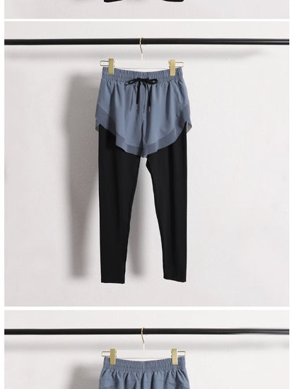 Stretch Autumn Sports Pants Women Two Pieces Fitness Yoga Pants and Shorts With Inner Phone Pocket 2 in 1 Yoga Pants