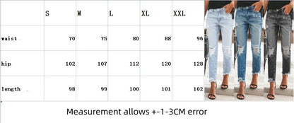 2023 New Women's Mid Waist Ripped Jeans Fashion Casual Ankle-Length Denim Straight Leg Pants Gray/Blue S-2XL Drop Shipping