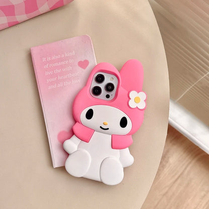 3D Kawaii Cute Cartoon Japan Sanrio Melody Phone Case For iPhone 15 Pro 14 13 12 11 Pro Max Cases Shockproof Soft Silicone Cover