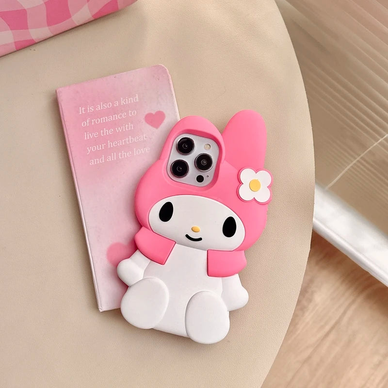 3D Kawaii Cute Cartoon Japan Sanrio Melody Phone Case For iPhone 15 Pro 14 13 12 11 Pro Max Cases Shockproof Soft Silicone Cover