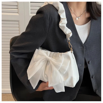 Fashion Casual Handbags For Women Cute Bow Black White Blue Kahki PU Handbags Trendy Daily Shoulder Underarm Bags bolsa feminina