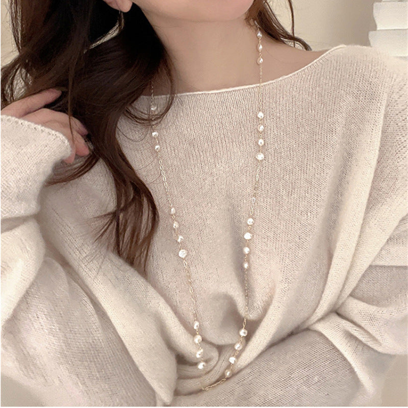 Exquisite Pearl Necklaces Long Neck Chain for Women Vintage Jewellery Romantic Korean Fashion Necklace Trendy Jewelry