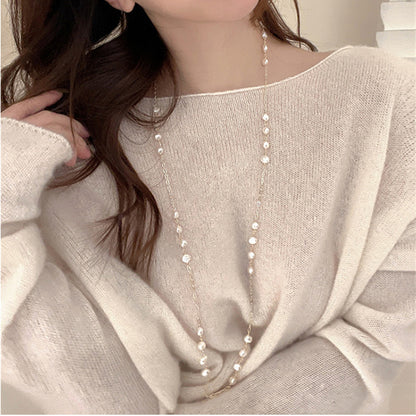 Exquisite Pearl Necklaces Long Neck Chain for Women Vintage Jewellery Romantic Korean Fashion Necklace Trendy Jewelry