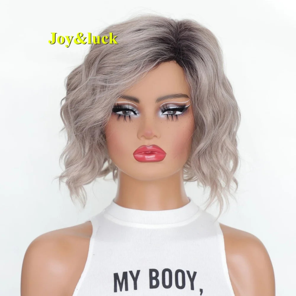 Synthetic short wavy wig for women, with a trendy and fashionable design, is suitable for daily wear or attending parties