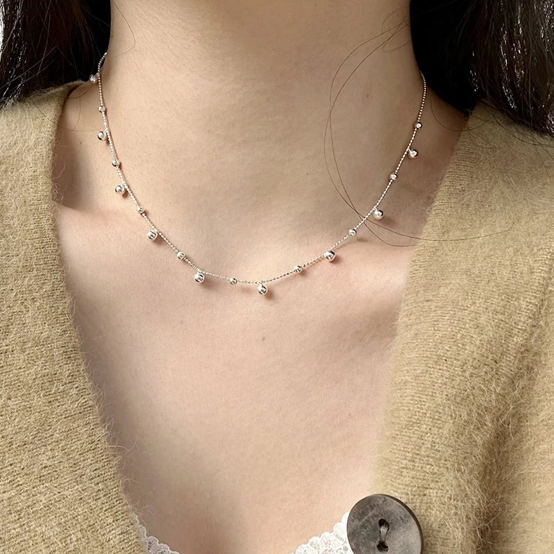 S925 Sterling Silver Necklace Bead Chain Beautiful SimpleMulti Round Bead Pendant For Women Wedding Fine Jewelry Christmas Gifts