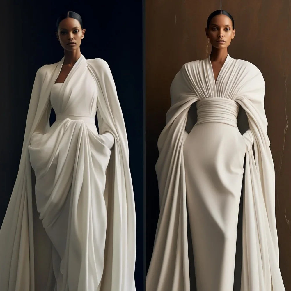 White Women Prom Dresses Elegant A-line Long Sleeves Floor Length Simple Warm Designer High-end Fashion Evening Party Gowns