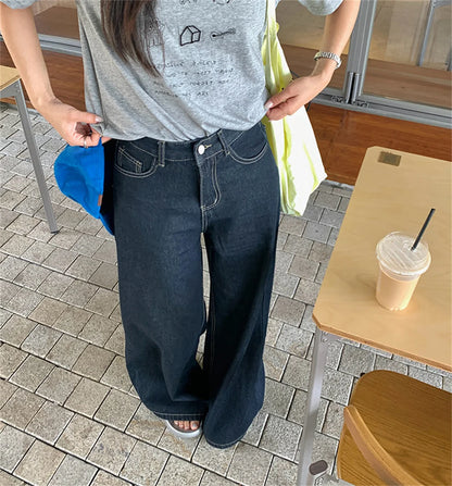 Fashion Wide Leg Jeans Women 2025 Spring Autumn New Retro High Waist Pant Solid Chic Casual Trousers Office Lady Street Pants