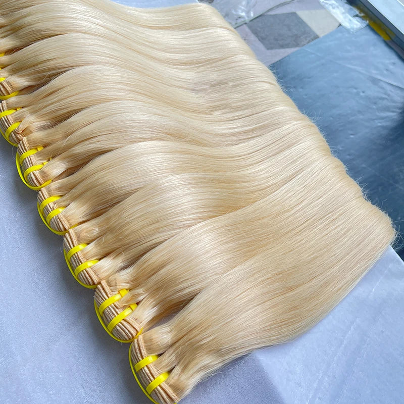 #613 Blonde Body Wave/Straight Hair Bundles Double Drawn Raw Vietnamese Hair Bundles Weave Honey Blonde 100% Human Hair Full