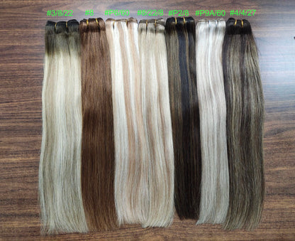Moresoo Human Hair Bundles Weave in Double Wefted Machine Remy Hair Balayage Hair Pieces for Women Straight Weft Hair Extension