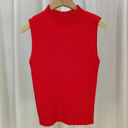 Black Tank Tops Women Sleeveless Knitted T-Shirts Crop Tops Female Elastic Slim Vests Casual 2025 Summer Spring Pullover Camis