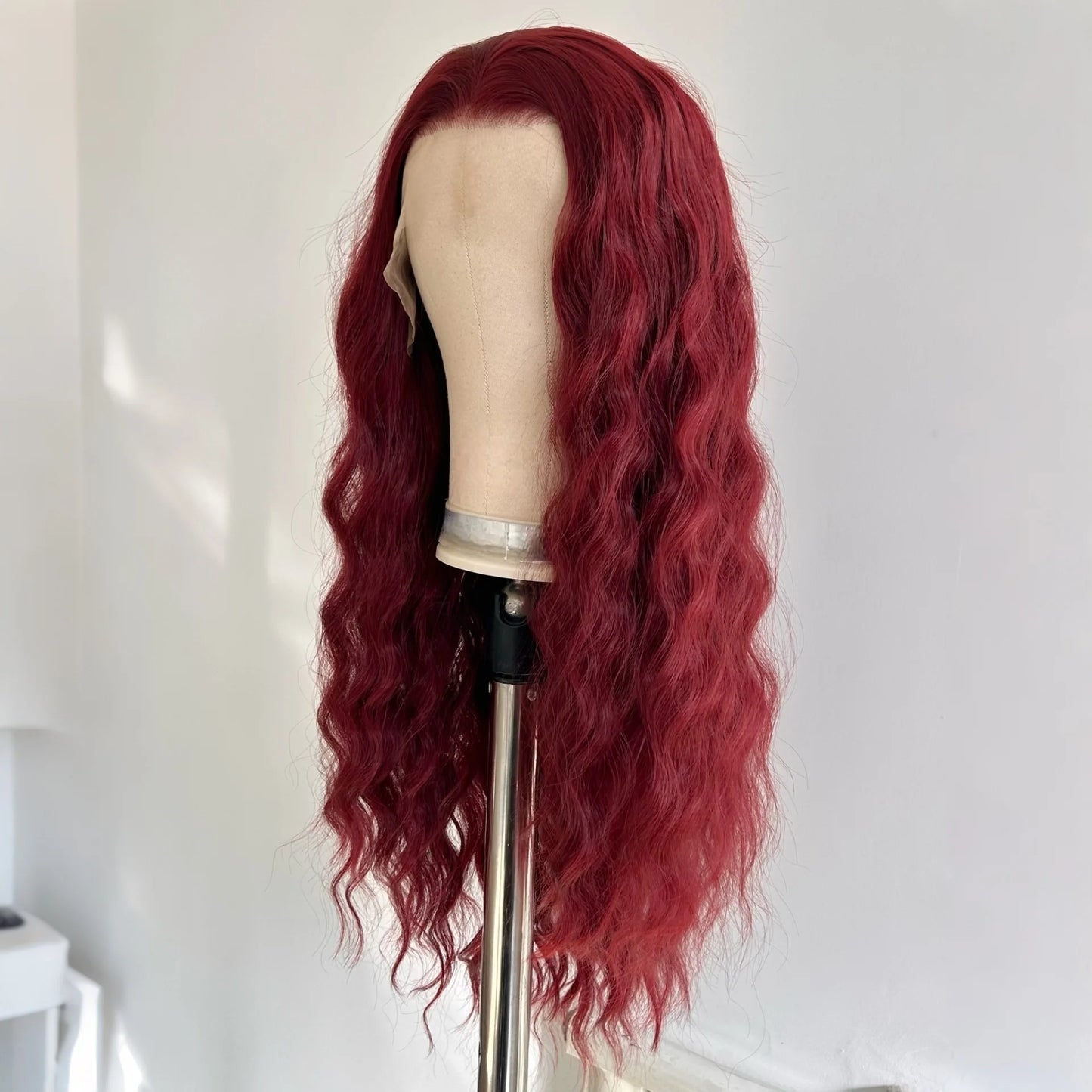 Long Wine Dark Red Wavy for Women Synthetic Free Part Loose Curly Burgundy Heat Resistant Fiber Wigs for Daily Party Cosplay