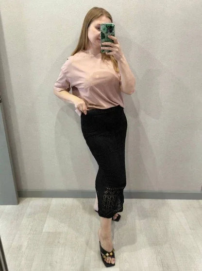 Women Skirt Summer Long Skirts Midi High Waist Girls Solid Vintage Skrits Sexy A Line Harajuku Skirt Y2k Kawaii Lace Pleated