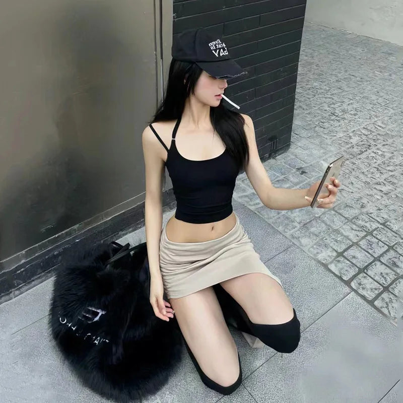 Asymmetrical Skirts For Women Y2k Clothes Solid Color Conjuntos De Falda Sexy Mujer Slim Jupe Femme Été Korean Fashion Clothing