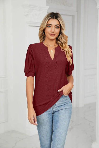 Womens Tops V Neck Ruffle Sleeve Blouses Short Sleeve Casual Tops T-Shirts for Women Autumn Winter