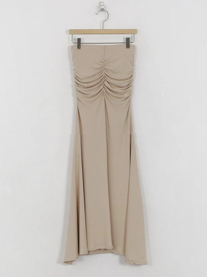 Shirring Satin Skirts for Women High Waisted Skirt 2025 Women A-Line Elegant Skirts Summer Pink Midi Skirt New Korean Style