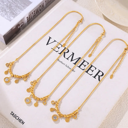 Necklace for Women Round Zircon Roman Pendant Tassel Charm Luxury Gold Plated Stainless Steel Jewelry Wholesale