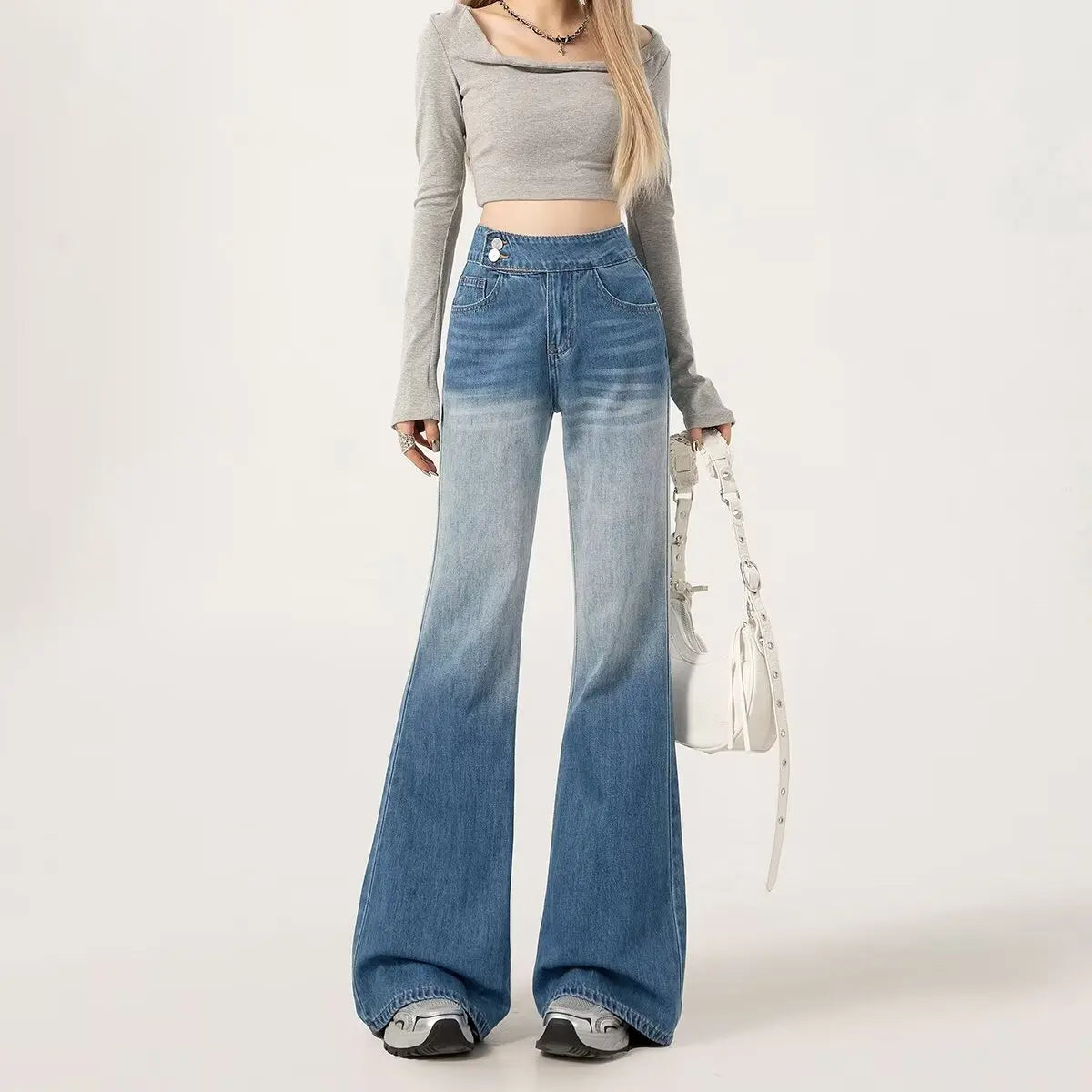 Slimming High-waisted Jeans for Women Spring Summer Pear-shaped Loose-fit Wide leg Jean Pants Bell Bottoms Female Denim Trousers