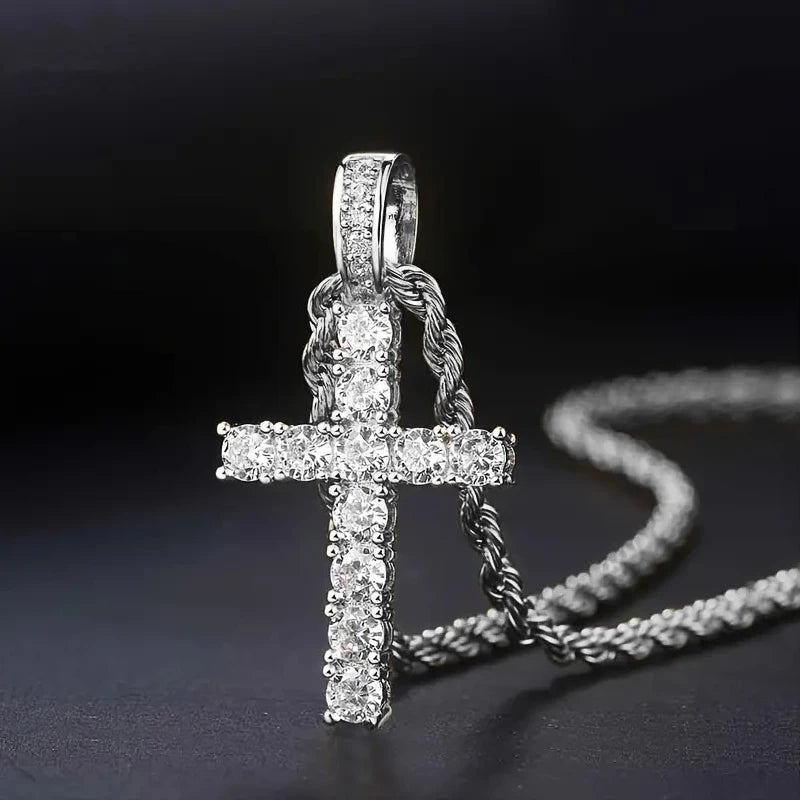 Huitan 60Cm Twisted Chain Long Necklace for Women/Men Fashion Luxury Cubic Zirconia Cross Pendant Necklace Gift Love Accessories
