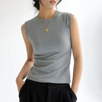 Women's Pure Cotton High Strecth Sleeveless Top Scoop Neck Breathable Solid Versatile Basic Camisole T-shirt Hot Tops for Women