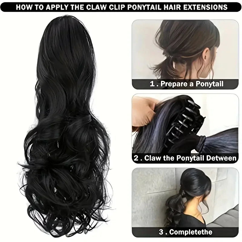 Wig female curly hair big wavy ponytail with grab clip