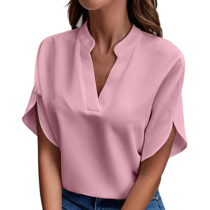 Summer Tops For Women Blouse 2024 Fashion Short Sleeve Solid V Neck Loose Shirts And Blouses Elegant Laies White Tops